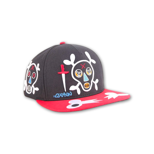 OPEN SKULL embroidery CAP BLACK×RED/Clayton Patterson